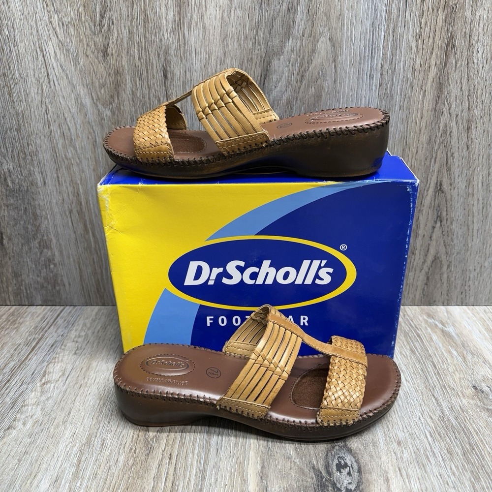 Dr Scholl's Sandals Womens 7.5 Leather Betty Double Air Pillo Slip-On New w/Box